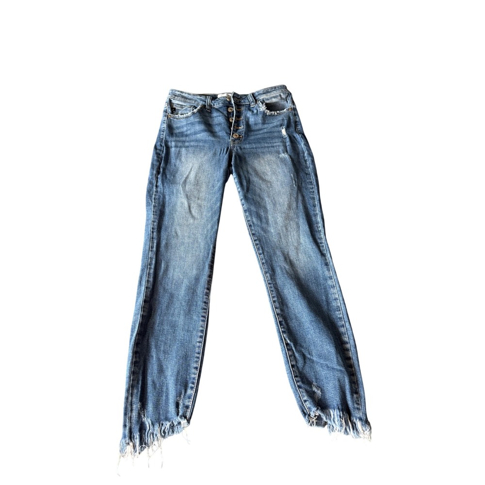 KanCan KC8577M High Rise Skinny‎ Jeans Medium Wash Raw Step Hem Blue Size 9/28